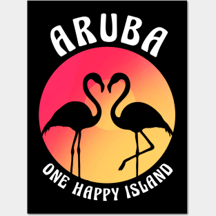 Aruba One Happy Island Aruba Island Flamingo Posters and Art